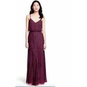 $260 Adrianna Papell Cassis Purple Beaded Sequin Blouson Gown 2 NWT